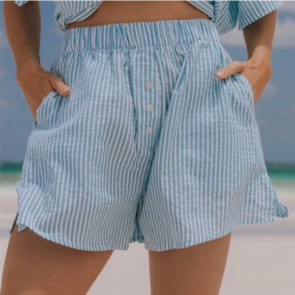 Daily Drills Seersucker Resort Shorts - Teal/white,All Products : American Fashion Style Bags On Sale